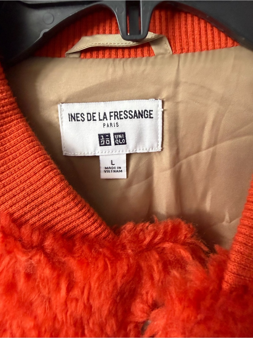 Uniqlo Ines De La Fressange orange faux fur bomber jacket large - Picture 4 of 7
